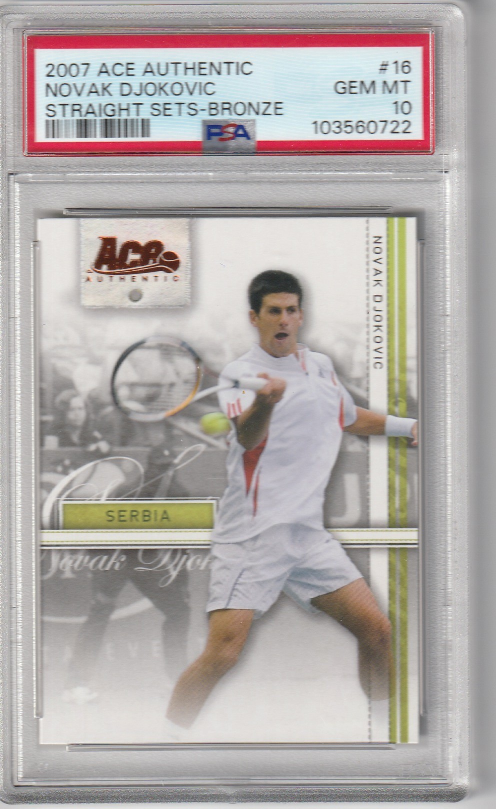Novak Djokovic 2007 Ace Authentic Straight Sets Bronze #16 - PSA 10