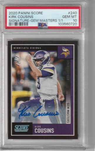 Kirk Cousins 2020 Score Autographs Gem Master #240 1/1 - PSA 10